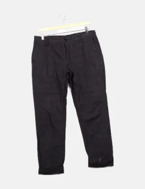 Benetton Pantalón negro estampado cuadros