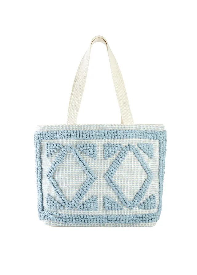 Bolso shopper beige natural-azul pálido