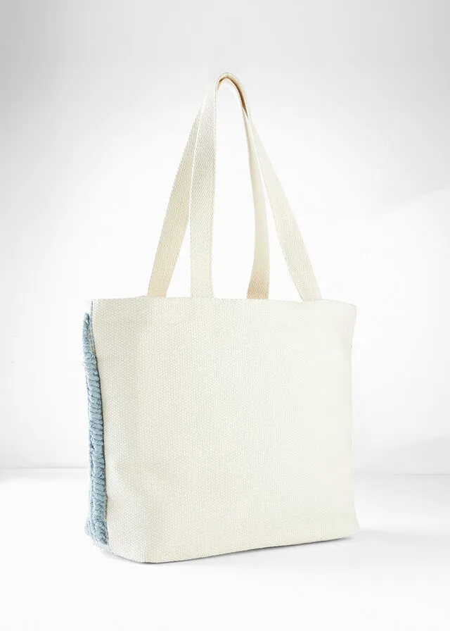 Bolso shopper beige natural-azul pálido