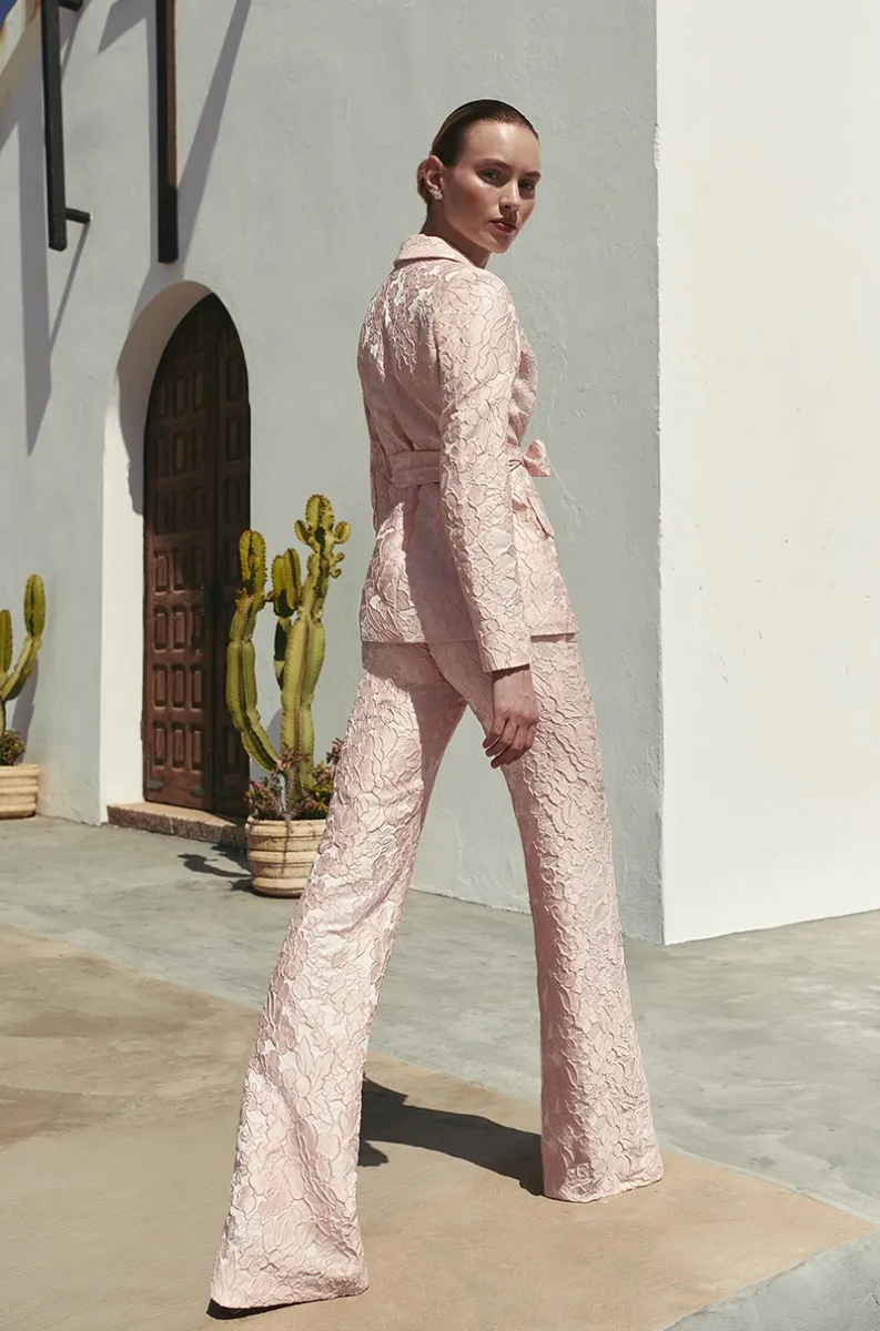 Pantalón palazzo brocado rosa nude Icor