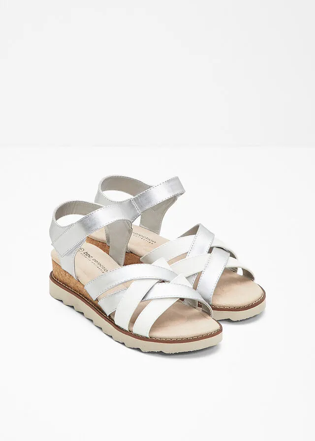 Sandalias planas Plata-blanco