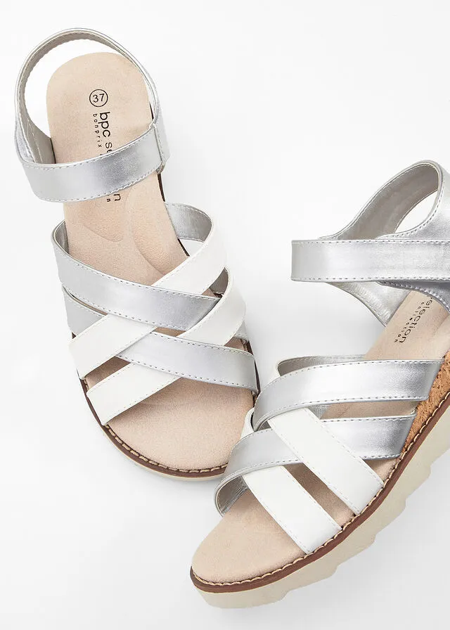 Sandalias planas Plata-blanco