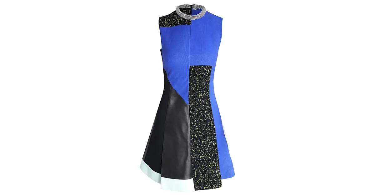 Vestido de patchwork de cuero Proenza Schouler en vicosa azul 