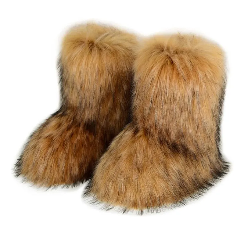 Zapatos casuales Botas peludas de piel peluda Furra Fuzzy Fluffy Mid Calf Snow Suede Cálido Boties Flat Fashion Drop Ot5wd