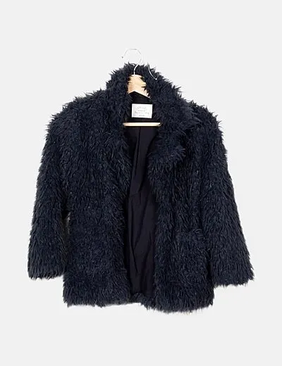 Zara Chaqueta azul marina efecto pelo