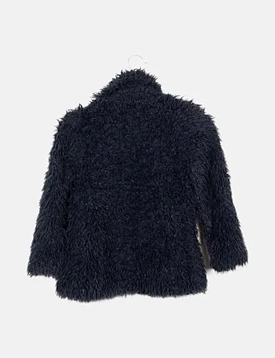 Zara Chaqueta azul marina efecto pelo